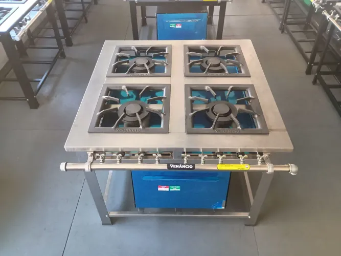 Fogão Industrial Inox 4 Bocas Duplas 40x40 - Venâncio
