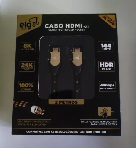 Cabo HDMI 2.1, Áudio e Vídeo, 8K Ultra HD, 2 metros