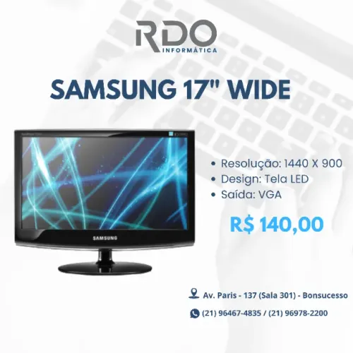 Monitor Samsung 17 Wide LED 1440x900 VGA Ideal para Escritório | Barato!