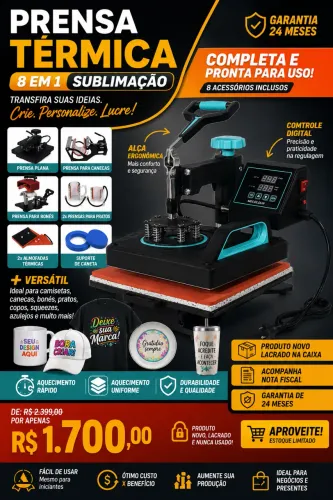 Prensa térmica 8x1 Sublimação NOVA