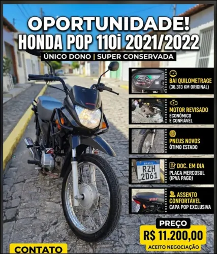 Honda Pop 110i 2021/2022 - Super Conservada - 36k km<br>
