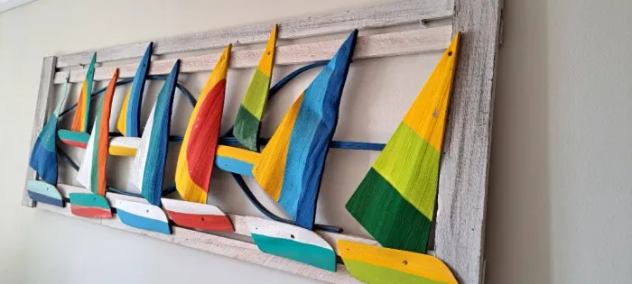Quadro Painel Escultura Barcos a Vela Madeira Grande 1,50m