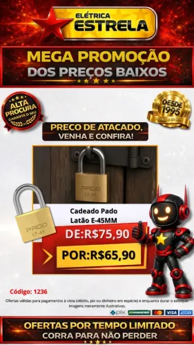 Cadeado Pado Latão E-45mm - Oferta Especial | Código 1236