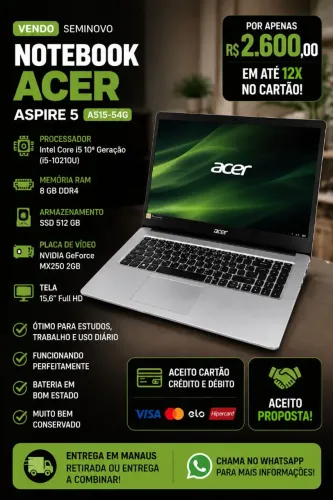Notebook Acer Aspire 5 8GB RAM 512GB