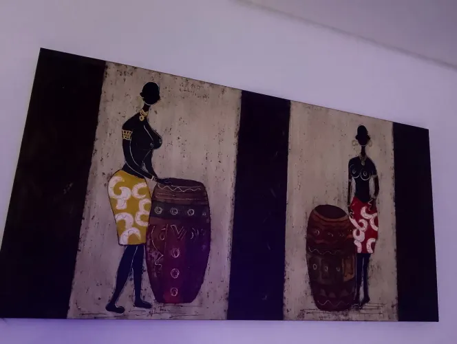 Quadro grande decorativo africano em relevo 1,27m - peça marcante