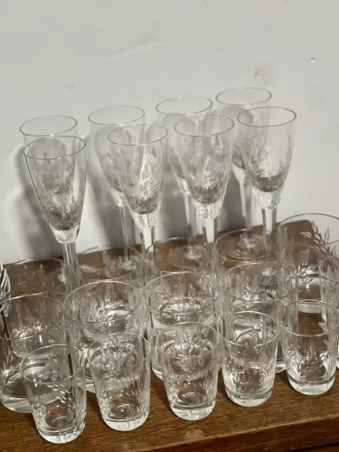 Jogo 24 Peças Legítimo Cristal Antigo Lapidado à Mão - Padrão Trigo 