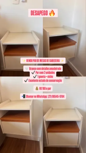 Par de Mesas de Cabeceira | Branco com Amadeirado | 2 Unidades