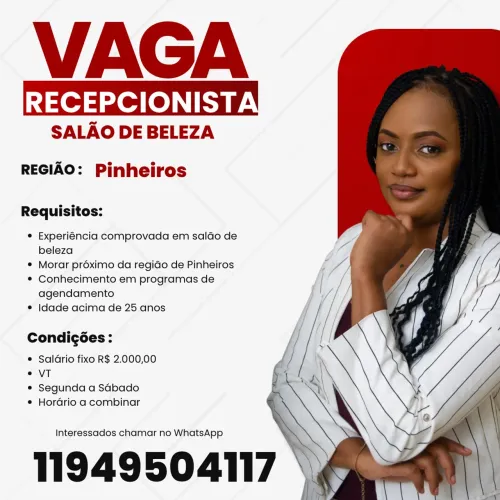 Recepcionista salão de beleza ( Pinheiros) 