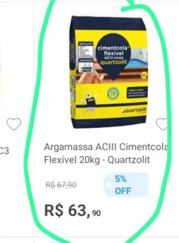 Vendo 06 pacotes de argamassa ACIII 20kg -Quartzolit $53,00 cd pacote
