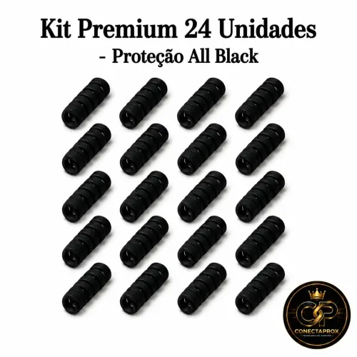Kit Protetores de cabos espiral Silicone all Black 24 unidades anti quebra para carregador