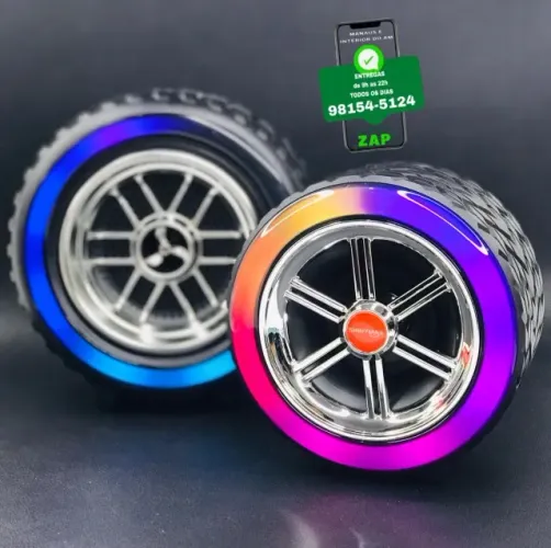 Caixa de Som Bluetooth Portátil Led RGB Roda De Carro - Entrega Das 9 até 22hrs