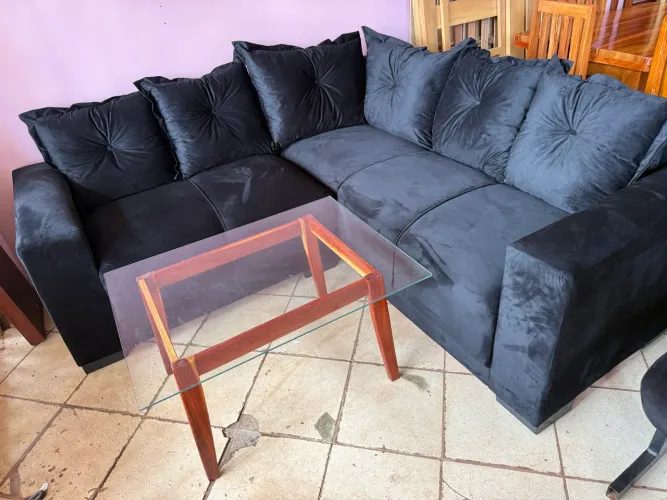 Sofá novo em L em camurça preto 5 lugares 