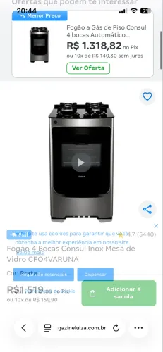 Fogão cônsul vidro 4 bocas