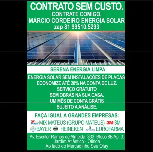 ENERGIA SOLAR. ATÉ 20% DE ECONOMIA DE ENERGIA.SEM INSTALAÇÕES DE PLACAS. SERVIÇO GRATUITO