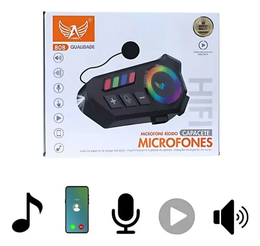 Fone De Ouvido Microfone Rgb Bluetooth Para Capacete Moto<br>