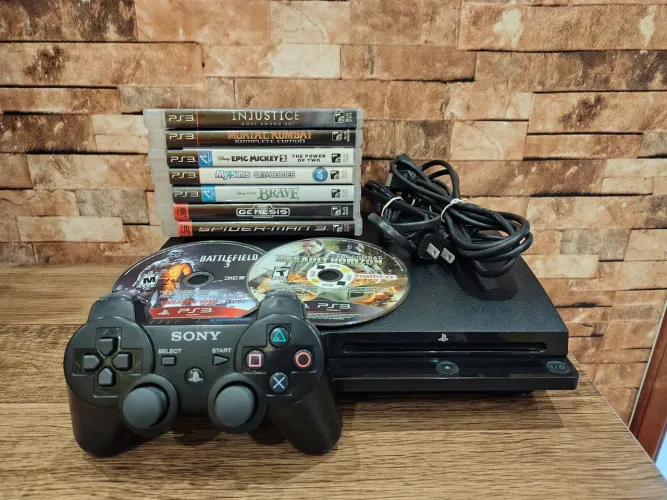 PS3 Slim Original + 1 Controles + 9 jogos + 1 filme