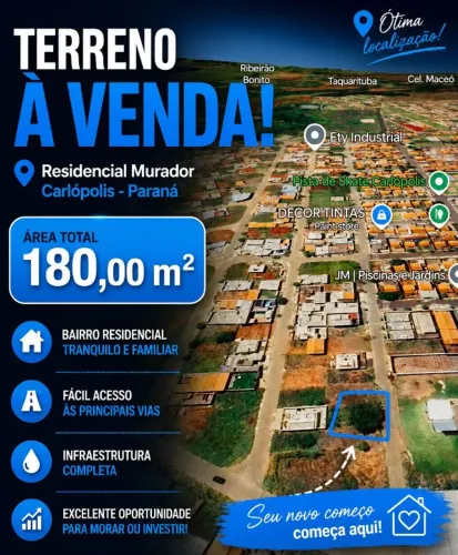 Terreno/Lote 180m² Residencial Murador I Carlópolis - (40 mil -aceito carro)
