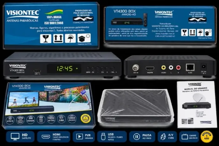 Receptor Anadigi Hd Vt4300 Box Preto Visiontec