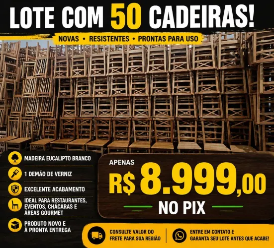 50 cadeiras de madeira eucalipto Branco novas com uma demão de verniz $ 8.999,00 no Pix