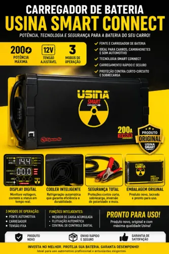 Carregador de Bateria Usina Smart Connect 200A 12V NOVO | Fonte Automotiva Profissional |