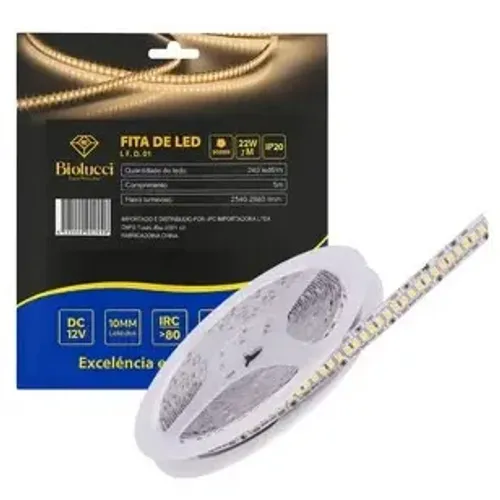 FITA LED 22W/M 240LEDS/M 3000K IP65 5MT (BIOLUCCI) OFERTA VALIDA ATÉ 24/06/2026