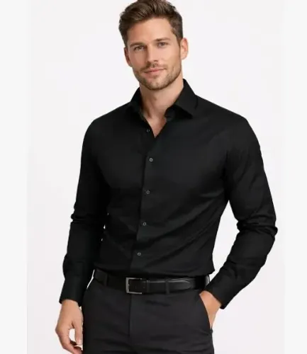 Camisa Masculina Preta, Tamanho M, 60% Alg e 40% Pol
