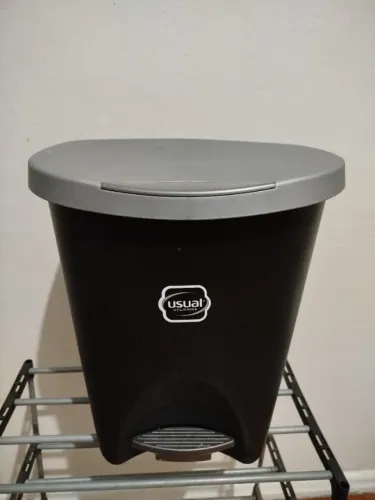 Lixeira Multiuso Com Pedal Usual Utilidades Preta E Prata