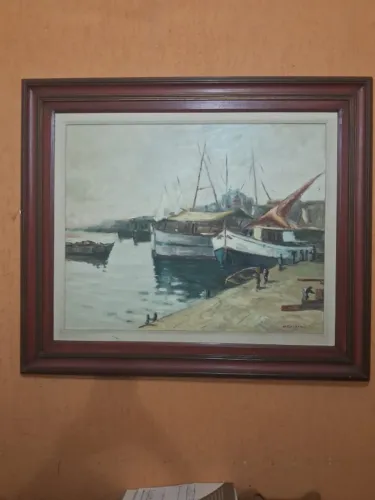 Quadro original em óleo sobre tela - Marinha/Barcos