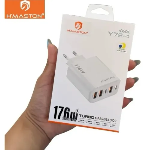Fonte Carregador Turbo 176w Rápida 5 Saídas Usb E Tipo-c