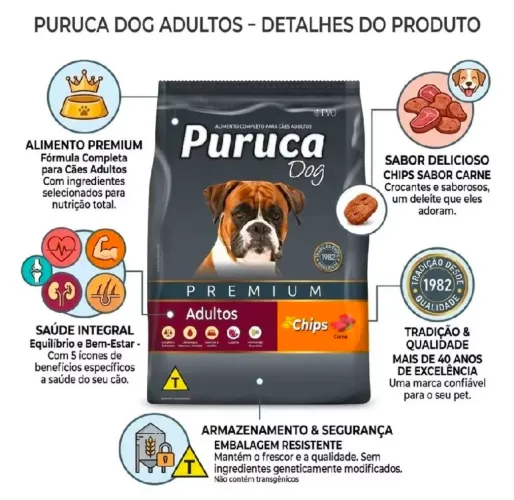 Ração puruca premium carne para cães 15kg ( adulto )