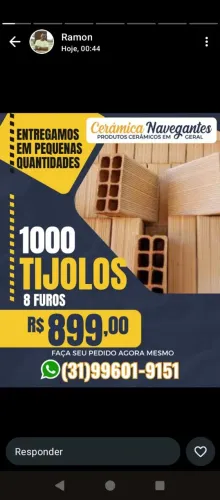 Mil tijolos 8 furos para construção
