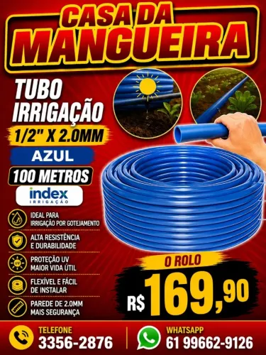 TUBO IRRIGACAO 1/2 X 2,0 AZUL 100M INDEX