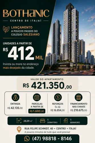 More no CENTRO DE ITAJAÍ a partir de R$ 421 mil com ENTRADA + parcelas a partir de R$ 1600