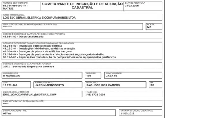 empresa computadores eletrica e obras c conta caixa