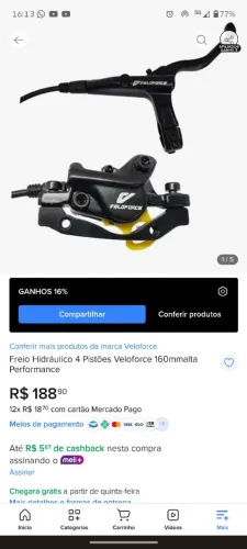 Freio hidráulico veloforce 4 pistoes diant 