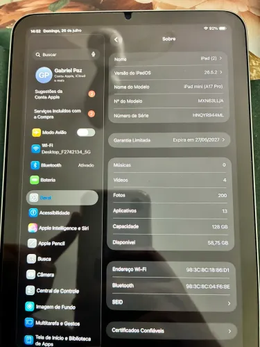 iPad 7 mini A17 Pro 100% garantia até 05/27