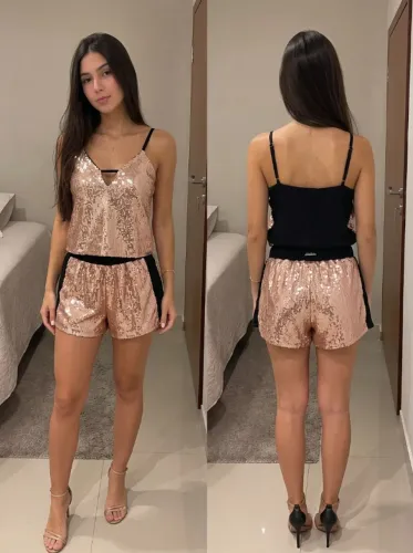 Conjunto Cityblue paetês rosa gold g