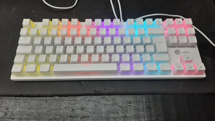 Teclado Mecânico Gamer Ninja Leap Pudim, Switch Blue, Rainbow, ABNT2, White