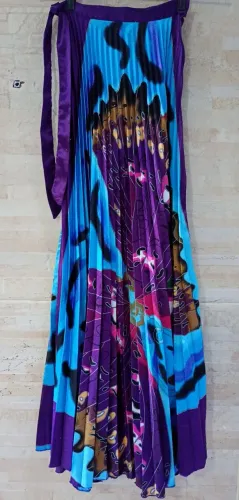 Vestido Plissado Frente Única Z&L Acetinado Estampado - Tamanho G (L)