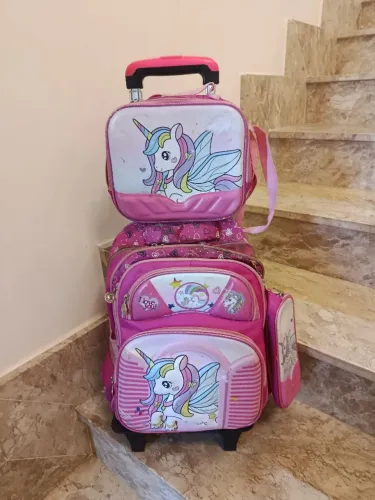 Kit Escolar Infantil Unicórnio Completo - 3 Peças (Mochila Rodinhas + Lancheira + Estojo)