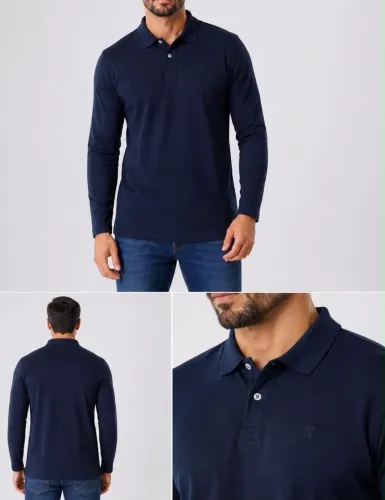 Camisa Suedine Polo Longa Azul Marinho