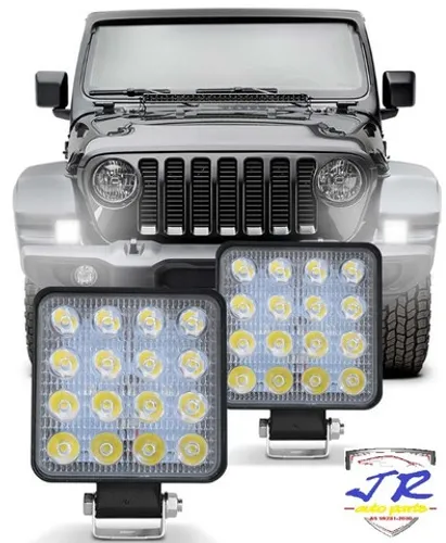 Kit 2 Farol Milha 16 Leds 48w 12v/24v Quadrado Offroad 6000k