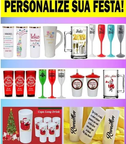 Taças,  copos long drink e Canecas personalizados