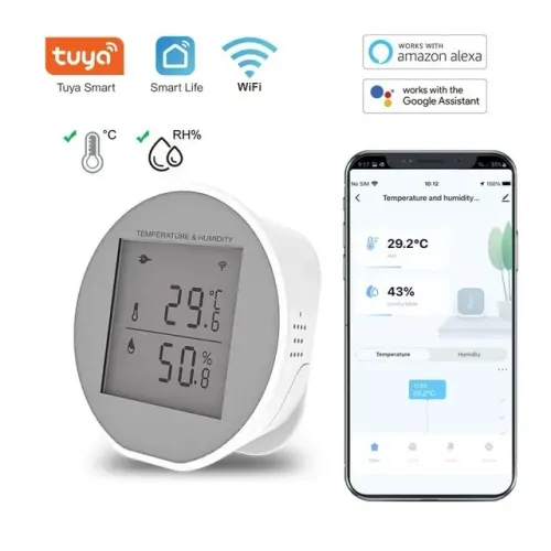 Sensor de Temperatura  e Umidade Tuya Wifi, Compatível com Alexa