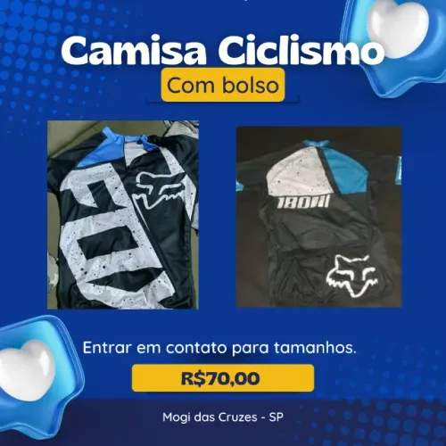 Camisa Ciclismo azul e preto com bolso - Black Friday - Presente de Natal