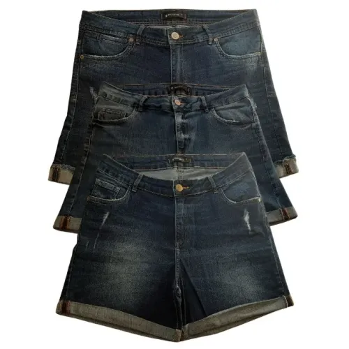 Kit 3 Shorts Plus Size Com Barra Dobrada Jeans