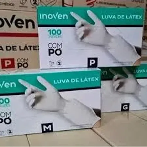 LUVA LATEX M C/PO CX C/ 100UN INOVEN