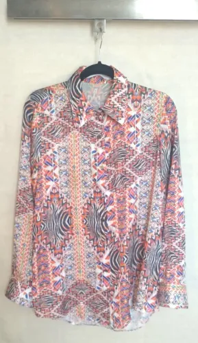 Camisa feminina tipo camisão de poliéster marca Mellina, cor laranja, 42/44