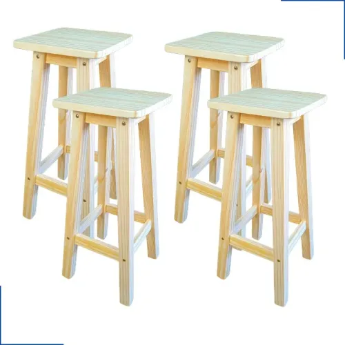 Banqueta Alta 70cm Madeira De Pinus Sem Pintura 4 Unidades Cor Assento Quadrado