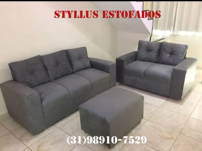 Conjunto Sofá 3 Lugares + 2 Lugares + Puff